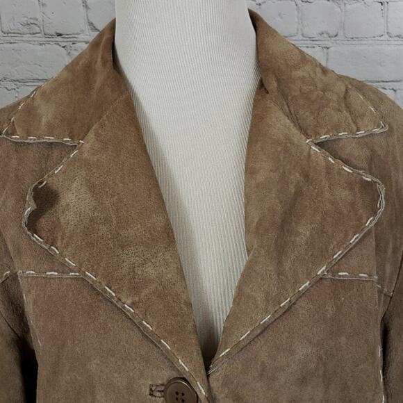 Out brook light Brown Leather Coat with tie - Picture 6 of 9